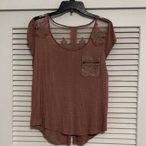 Sweet Wanderer Lace Detail Brown Blouse